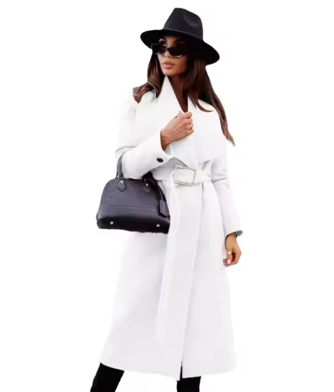 Kelly-Cappotto in misto lana con scollo a V e cintura elegante