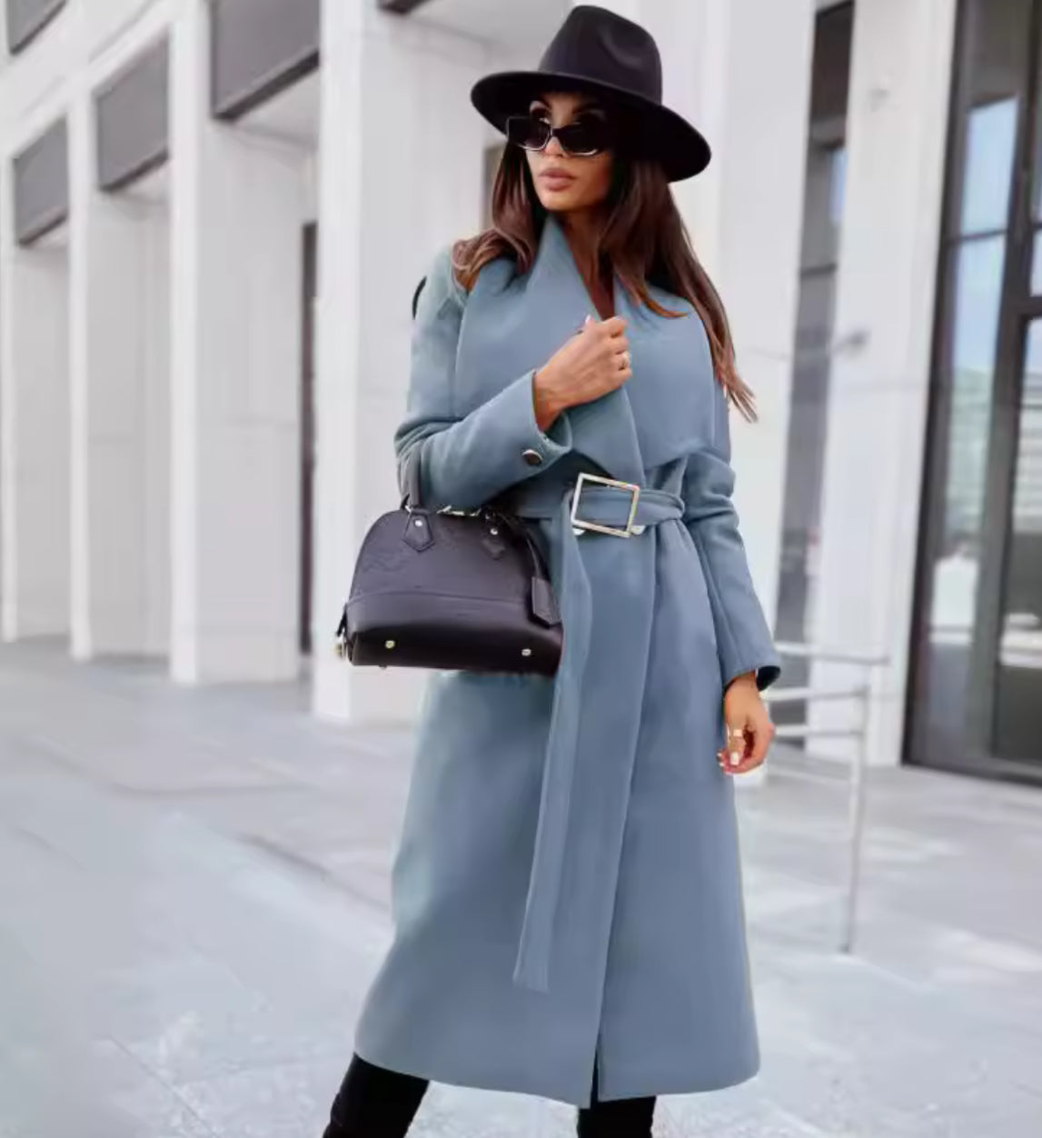 Kelly-Cappotto in misto lana con scollo a V e cintura elegante