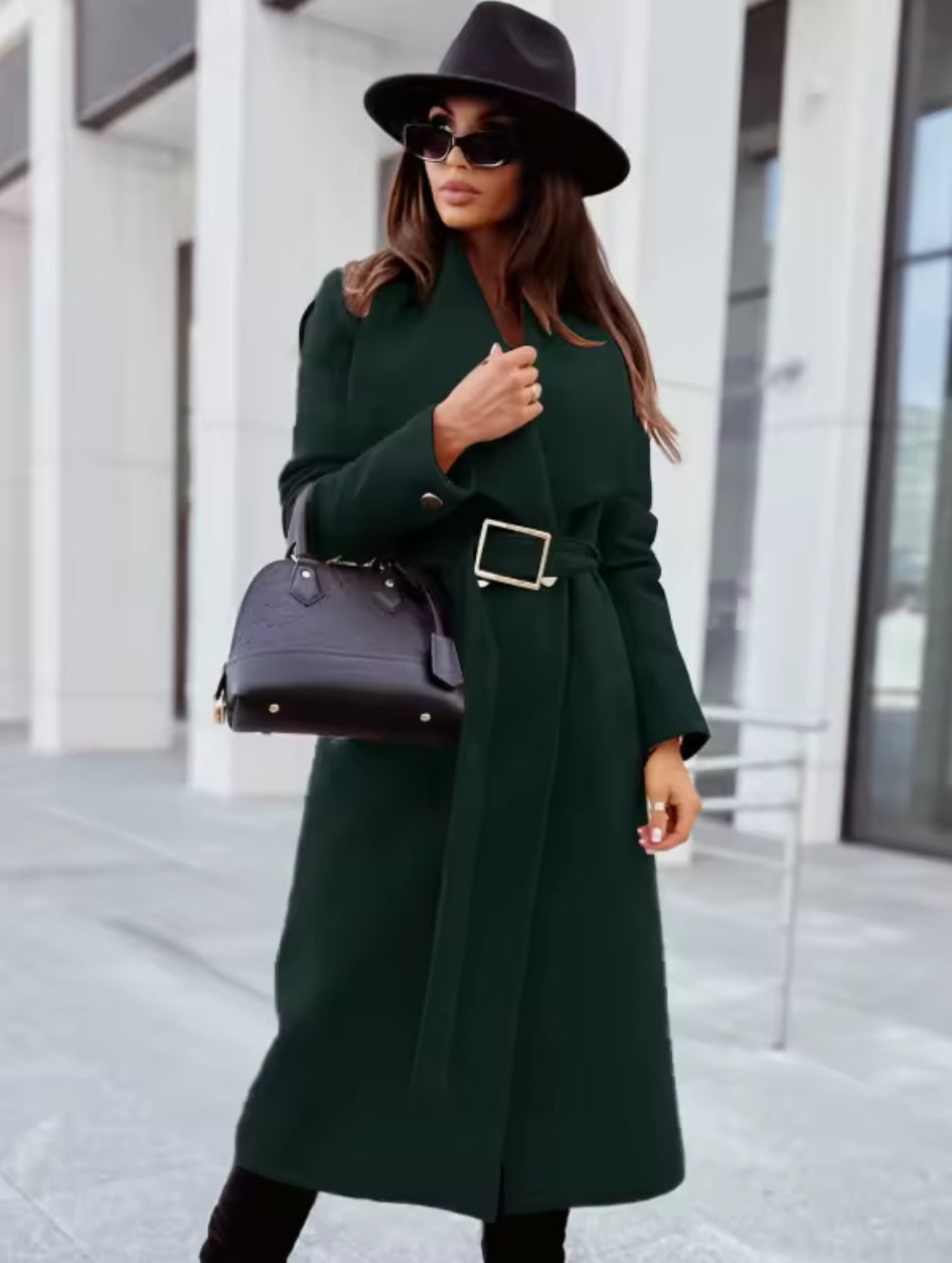 Kelly-Cappotto in misto lana con scollo a V e cintura elegante