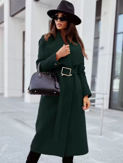 Kelly-Cappotto in misto lana con scollo a V e cintura elegante