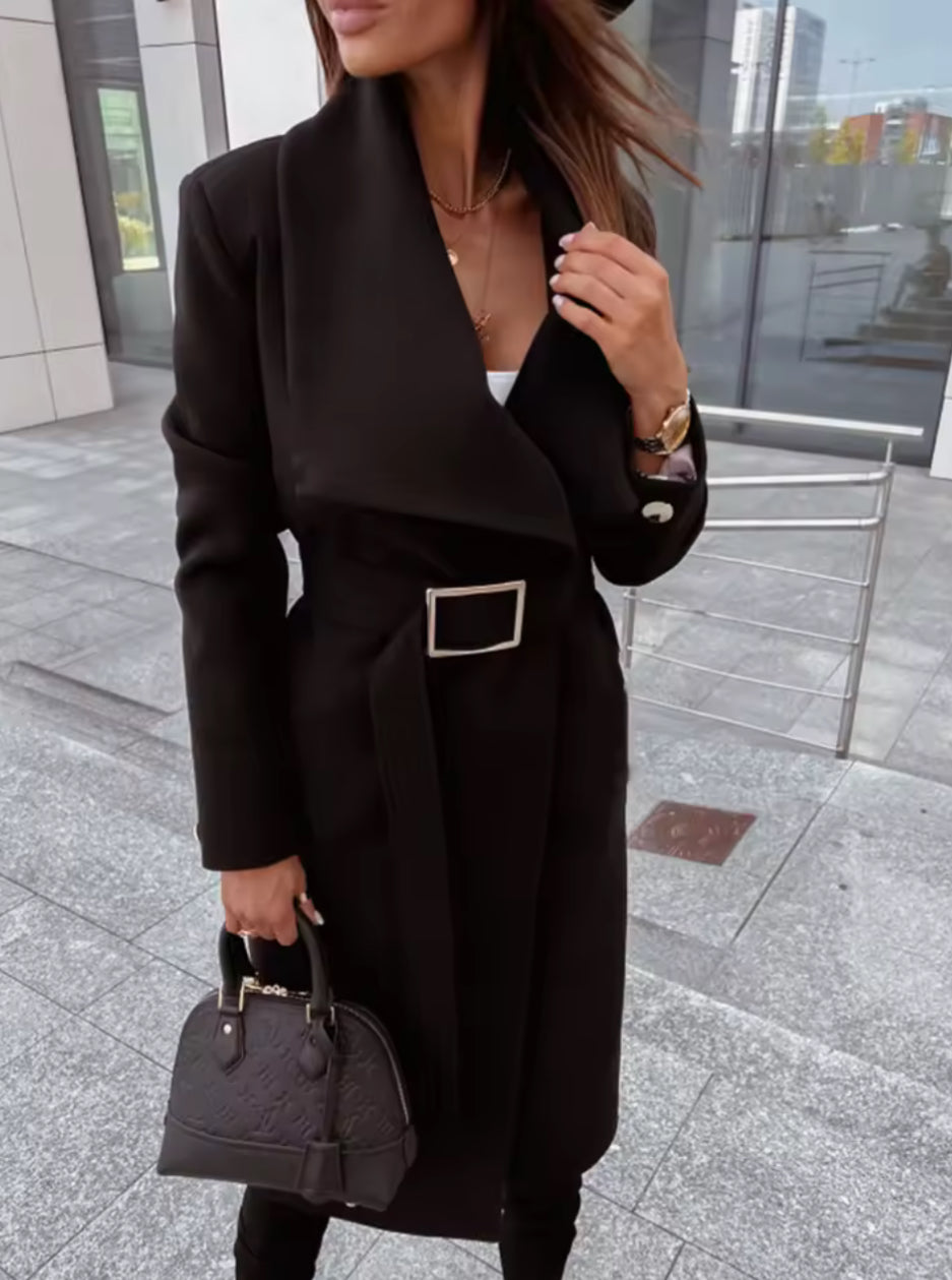 Kelly-Cappotto in misto lana con scollo a V e cintura elegante