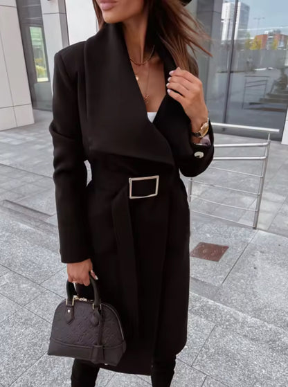 Kelly-Cappotto in misto lana con scollo a V e cintura elegante