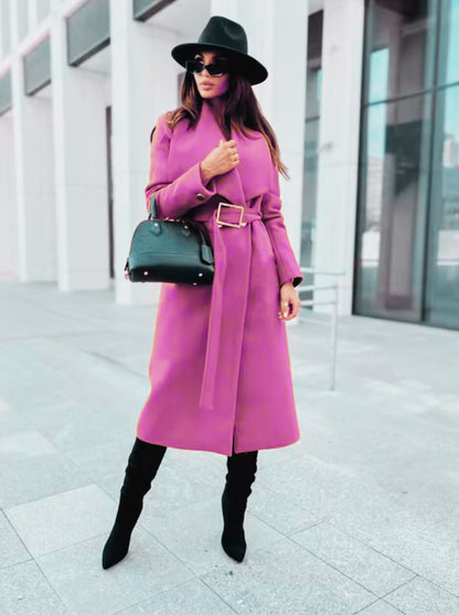 Kelly-Cappotto in misto lana con scollo a V e cintura elegante