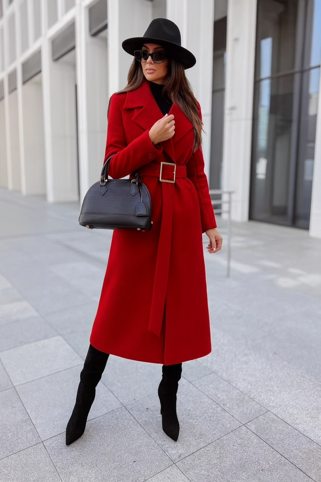 Kelly-Cappotto in misto lana con scollo a V e cintura elegante