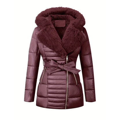 Manila- Cappotto Elegante con Cappuccio in Velluto e Pelliccia