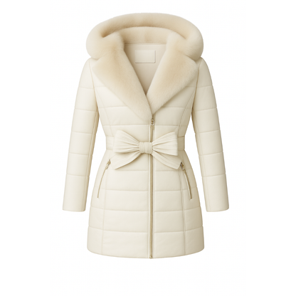 Manila- Cappotto Elegante con Cappuccio in Velluto e Pelliccia