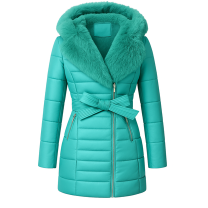 Manila- Cappotto Elegante con Cappuccio in Velluto e Pelliccia