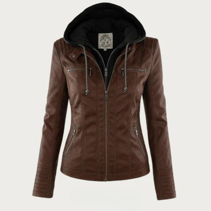 Gianette-Giubbotto in pelle con cappuccio