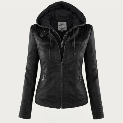 Gianette-Giubbotto in pelle con cappuccio