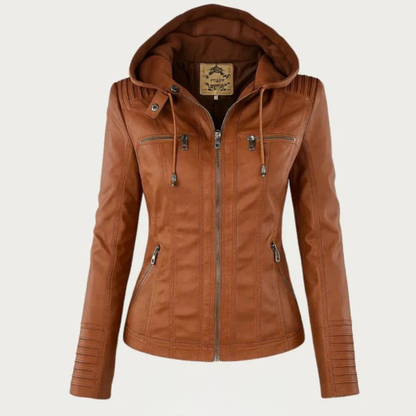 Gianette-Giubbotto in pelle con cappuccio