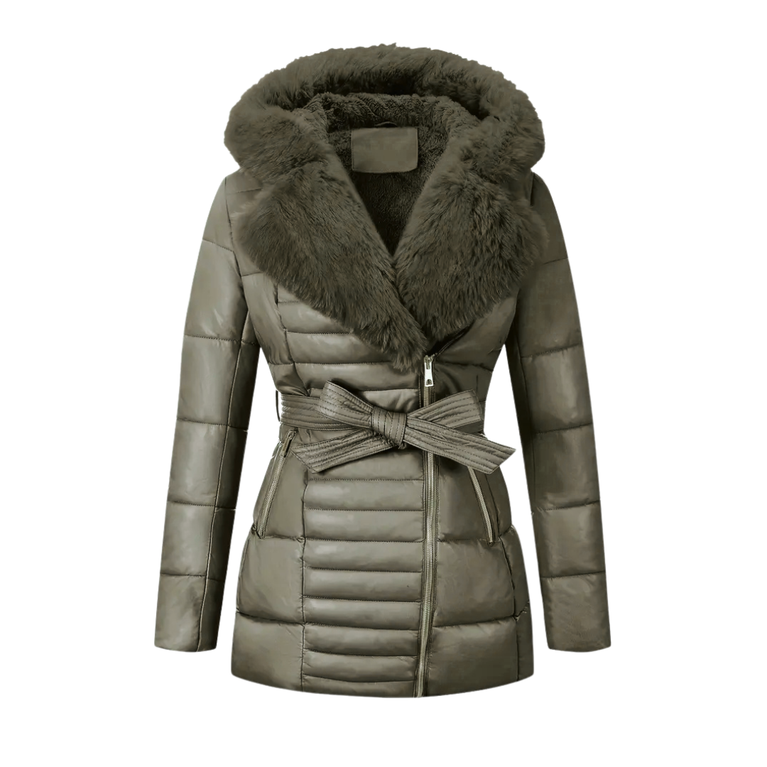 Manila- Cappotto Elegante con Cappuccio in Velluto e Pelliccia